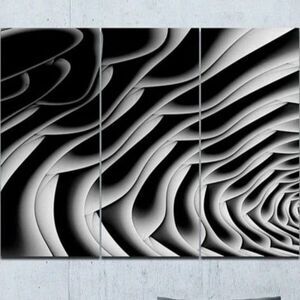 3 Panel Fractal Abstract Floral Wall Art - Black/White Abstract Art ~36"x28"